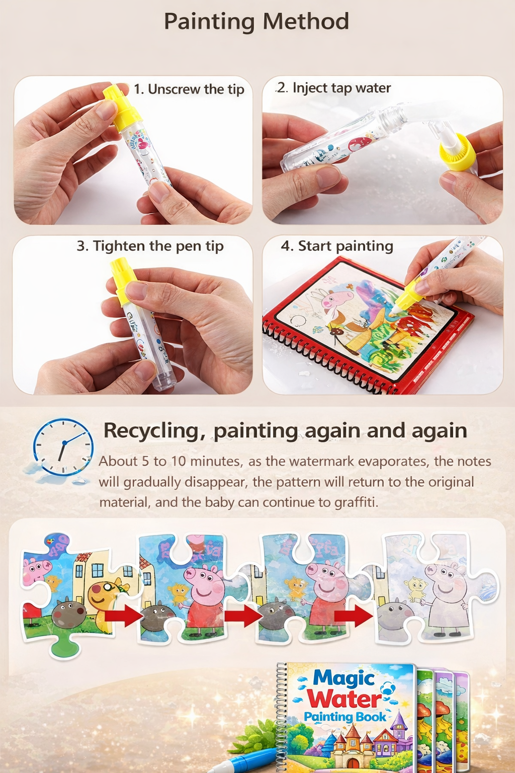 Reusable Magic Water Painting Book